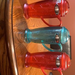 3 Starbucks domed lid plastic barista cups